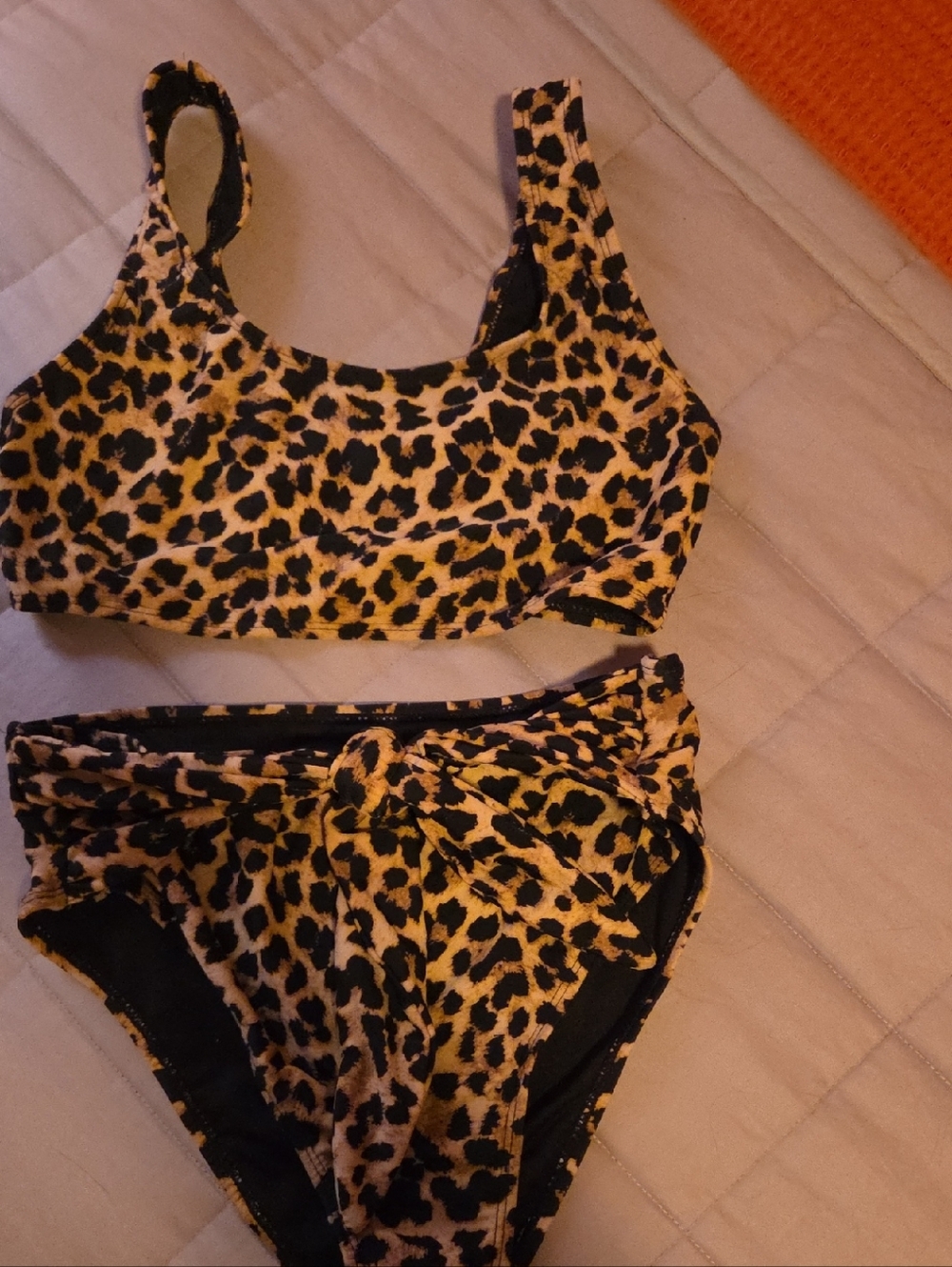 Leopard Print High-Waist Bikini Set - Yellow/Black